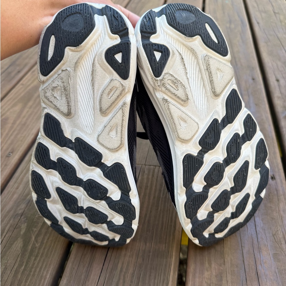 Hoka Clifton 9 Black and White Athletic Shoes - Picture 8 of 10